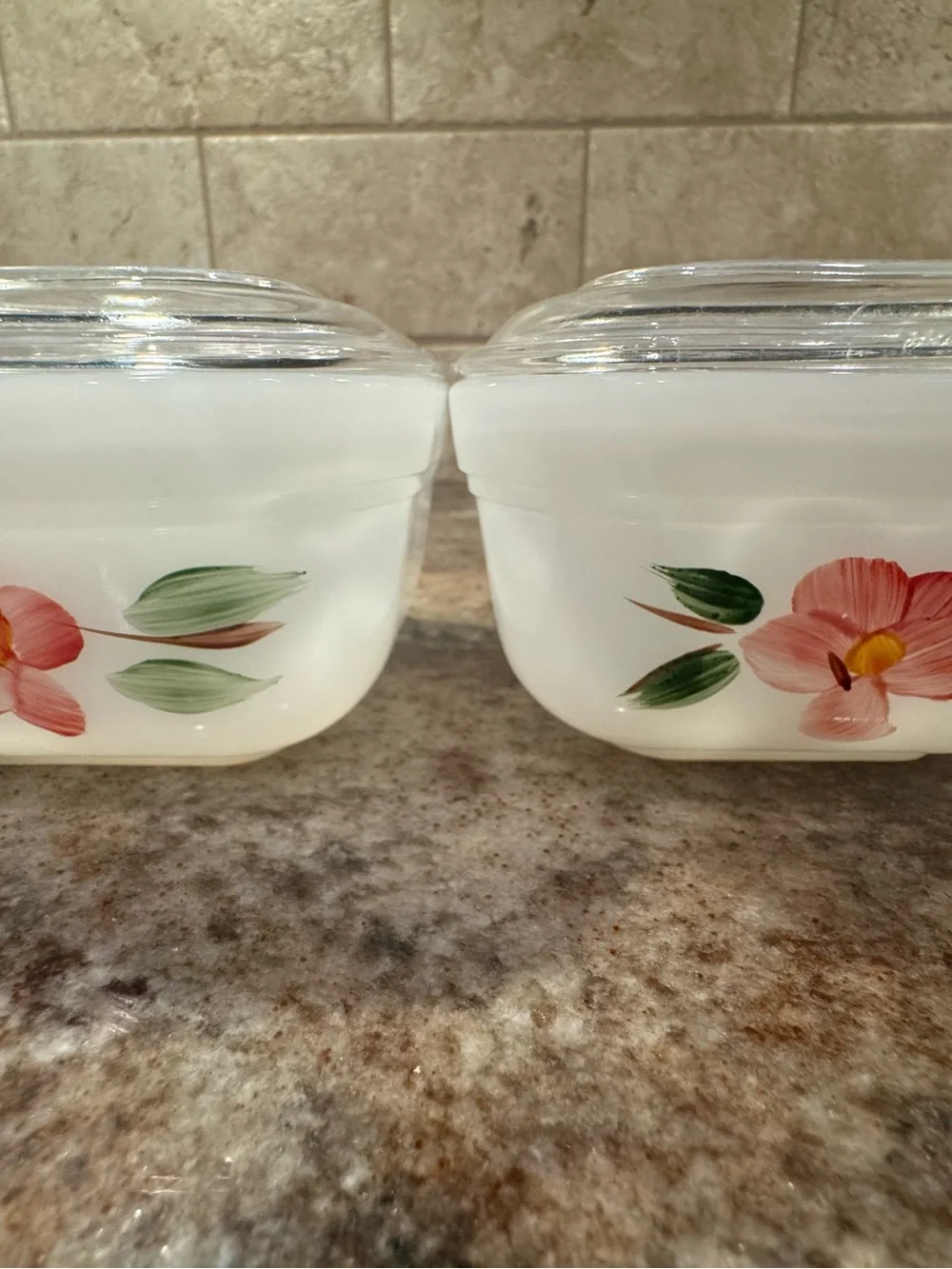 Vintage Fire-King Peach Blossom Gay Fad Refrigerator Dishes w Lids Set of 2